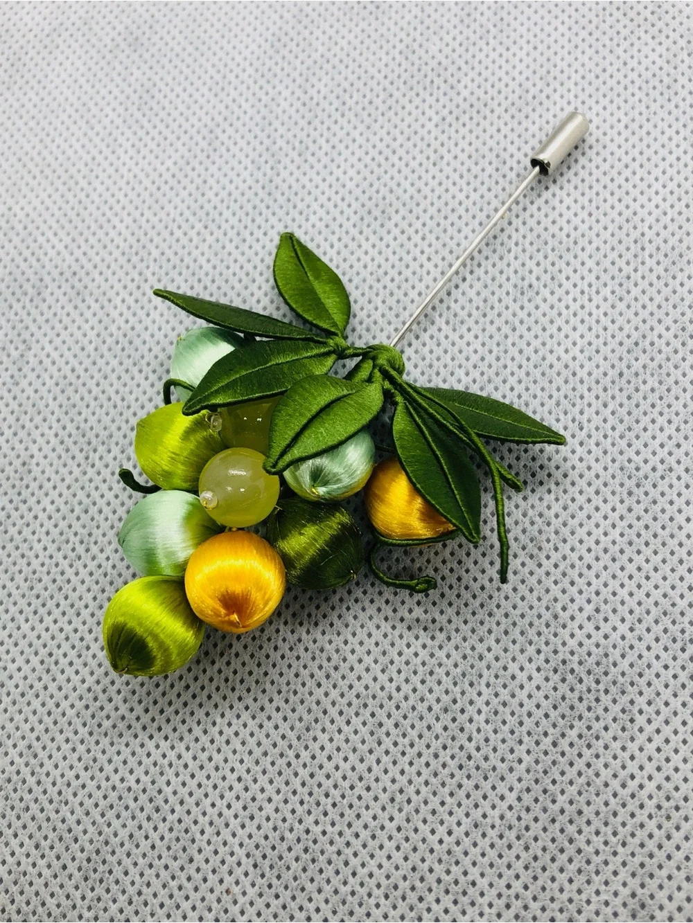 Fruit Cluster Lapel Pin in Green and Gold